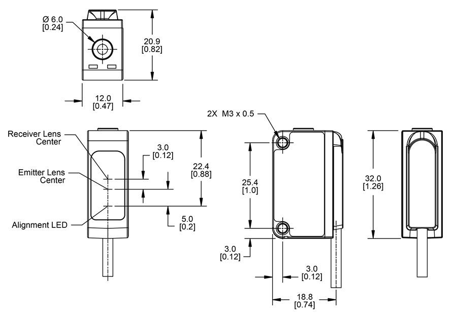 Mechanical Drawing - Banner Engineering Q20-2 Polarized Retroreflective Sensors